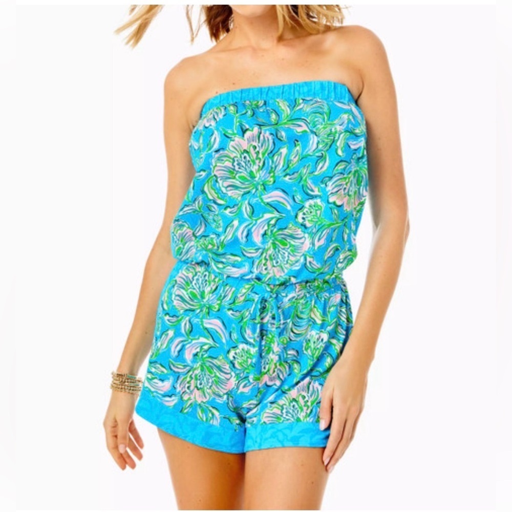 NWOT Lilly Pulitzer Rikki Strapless Romper Cumulus Blue size Small